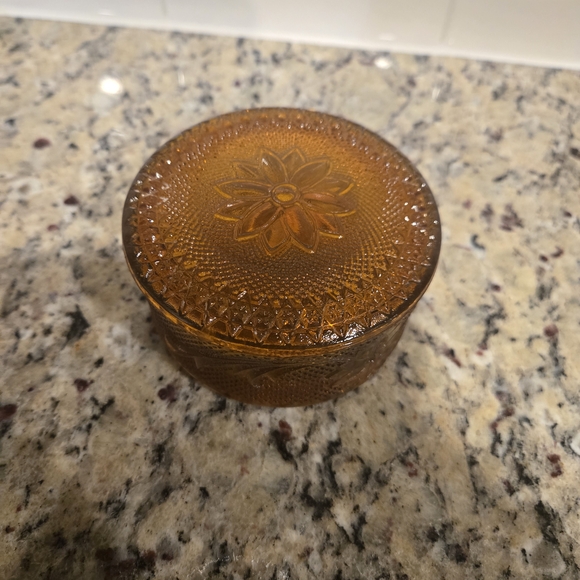 Amber Glass Decorative Storage Jar - Round Trinket Box - Picture 2 of 7